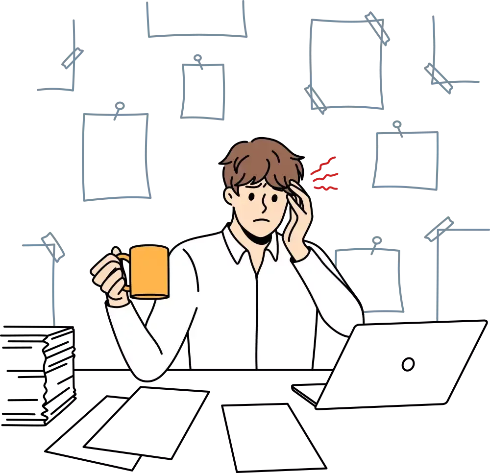 Office worker with a headache during prolonged computer work